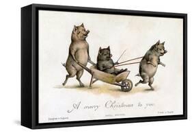 Pigs Playing with a Wheelbarrow-null-Framed Stretched Canvas