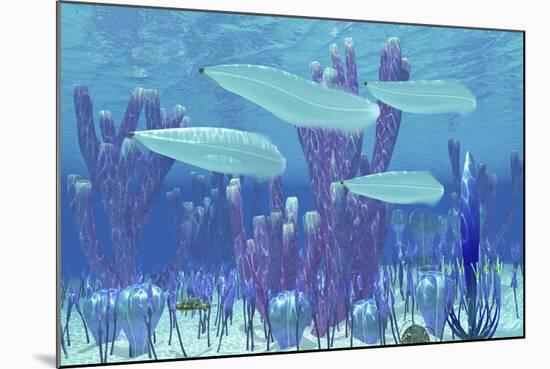Pikaia Fish Swim Along with Trilobite Invetebrates During the Cambrian Period-Stocktrek Images-Mounted Art Print