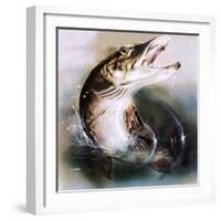 Pike Leaping-English School-Framed Giclee Print