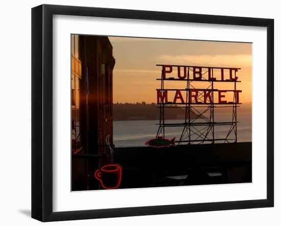 Pike Place Market and Puget Sound, Seattle, Washington State-Aaron McCoy-Framed Photographic Print