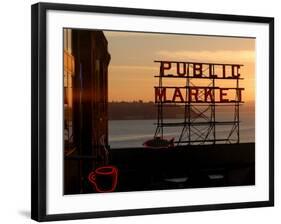 Pike Place Market and Puget Sound, Seattle, Washington State-Aaron McCoy-Framed Photographic Print