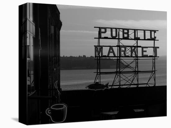 Pike Place Market and Puget Sound, Seattle, Washington State-Aaron McCoy-Stretched Canvas