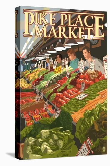 Pike Place Market Produce - Seattle, WA-Lantern Press-Stretched Canvas