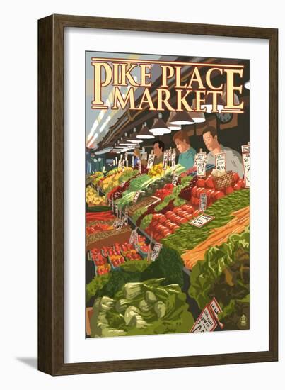 Pike Place Market Produce - Seattle, WA-Lantern Press-Framed Art Print