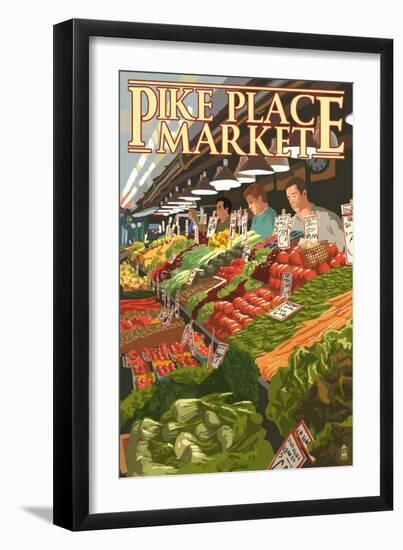 Pike Place Market Produce - Seattle, WA-Lantern Press-Framed Art Print