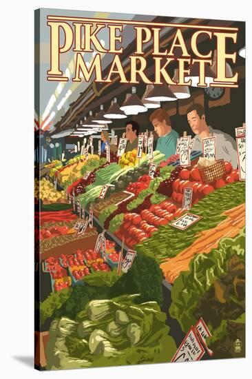 Pike Place Market Produce - Seattle, WA-Lantern Press-Stretched Canvas