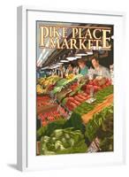 Pike Place Market Produce - Seattle, WA-Lantern Press-Framed Art Print