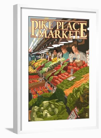 Pike Place Market Produce - Seattle, WA-Lantern Press-Framed Art Print