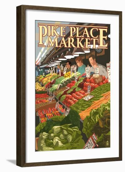 Pike Place Market Produce - Seattle, WA-Lantern Press-Framed Art Print