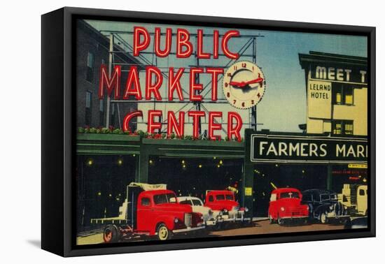 Pike Place Market, Seattle, WA - Seattle, WA-Lantern Press-Framed Stretched Canvas