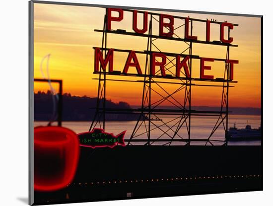 Pike Place Market Sign, Seattle, Washington, USA-Lawrence Worcester-Mounted Photographic Print