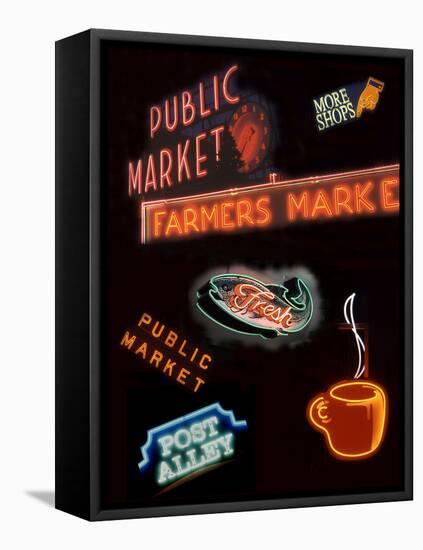 Pike Place Market Signs, Seattle, Washington, USA-Jamie & Judy Wild-Framed Stretched Canvas
