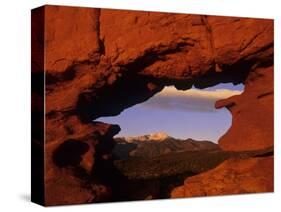 Pike's Peak Framed Through a Rock Window, Colorado, USA-Jerry Ginsberg-Stretched Canvas