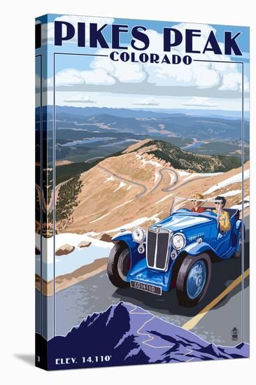 Pikes Peak, Colorado - Auto Road Scene-Lantern Press-Stretched Canvas