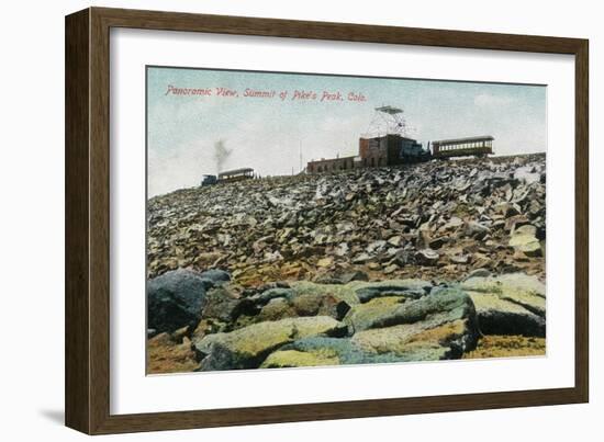 Pikes Peak, Colorado - Panoramic View of Cog Rail Train Ascending-Lantern Press-Framed Art Print