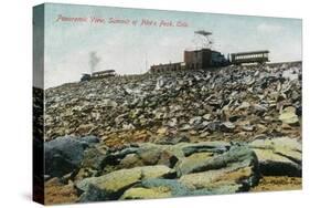 Pikes Peak, Colorado - Panoramic View of Cog Rail Train Ascending-Lantern Press-Stretched Canvas