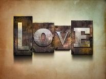 The Word "Love". Random Letterpress Type On Grunge Background-Piko72-Mounted Art Print