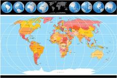 Vector World Map with Globes-PILart-Art Print