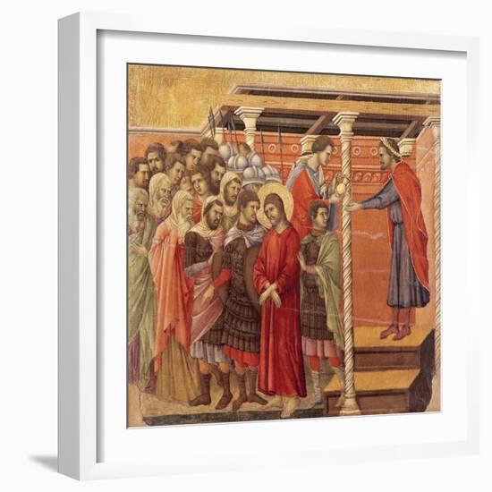 Pilate Washing His Hands, Detail from Episodes from Christ's Passion and Resurrection-Duccio Di buoninsegna-Framed Giclee Print