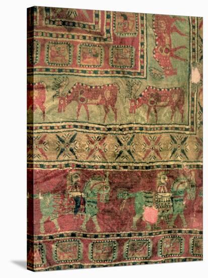 Pile Carpet Depicting Horses and Riders, Fallow Deer and Griffins-null-Stretched Canvas