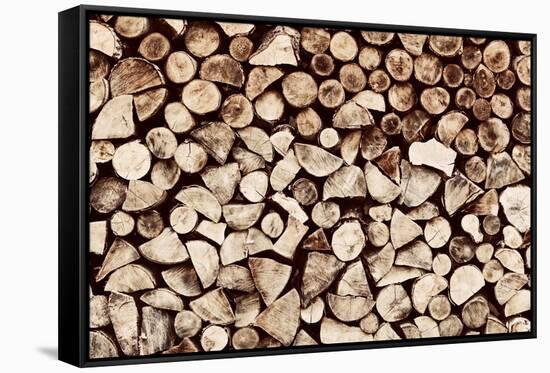 Pile of Brown Wood Logs Background, Pattern. Vintage Tone-Michal Bednarek-Framed Stretched Canvas