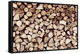 Pile of Brown Wood Logs Background, Pattern. Vintage Tone-Michal Bednarek-Framed Stretched Canvas