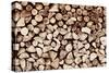 Pile of Brown Wood Logs Background, Pattern. Vintage Tone-Michal Bednarek-Stretched Canvas