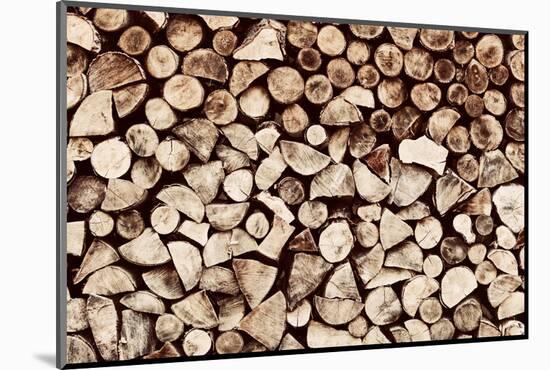 Pile of Brown Wood Logs Background, Pattern. Vintage Tone-Michal Bednarek-Mounted Photographic Print
