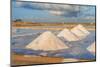 Piles of salts among salt flats with windmills in the background at sunset-Paolo Graziosi-Mounted Photographic Print