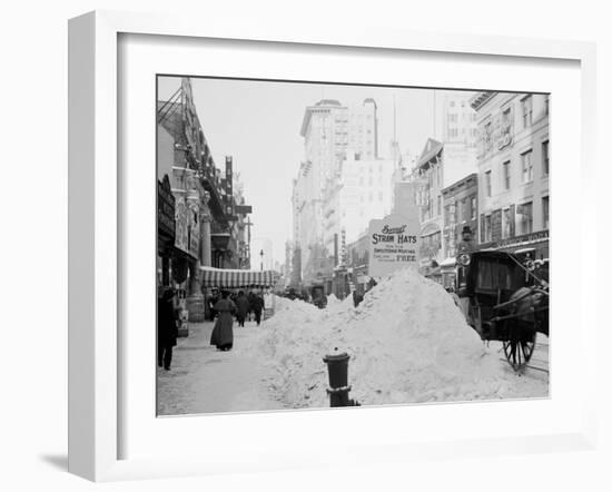 Piles of Snow on Broadway, after Storm, New York-null-Framed Photo