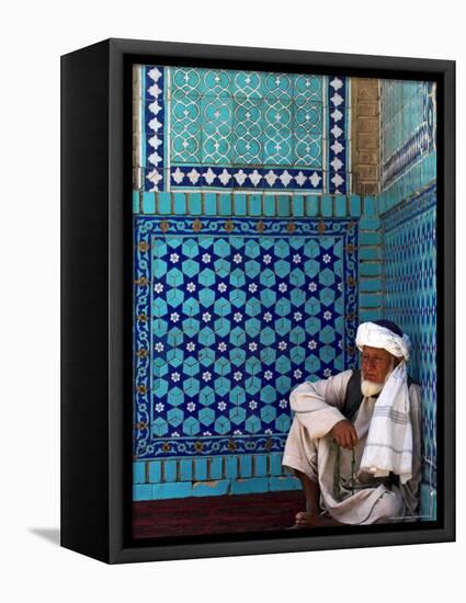 Pilgrim at the Shrine of Hazrat Ali, Who was Assassinated in 661, Mazar-I-Sharif, Afghanistan-Jane Sweeney-Framed Stretched Canvas