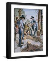 Pilgrim Fathers and Squanto, the Friendly Indian, after an Illustration by C. W. Jefferys, 1926-null-Framed Giclee Print