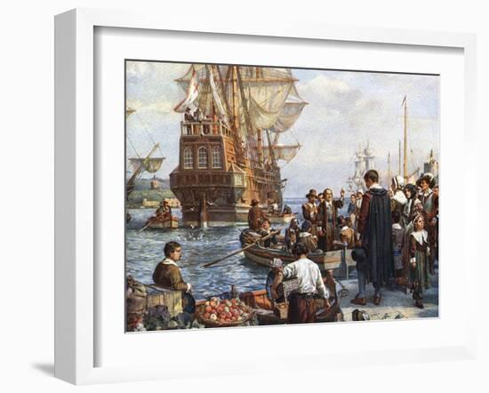 Pilgrim Fathers Boarding the Mayflower-null-Framed Giclee Print