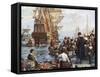 Pilgrim Fathers Boarding the Mayflower-null-Framed Stretched Canvas