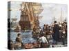 Pilgrim Fathers Boarding the Mayflower-null-Stretched Canvas