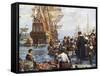 Pilgrim Fathers Boarding the Mayflower-null-Framed Stretched Canvas