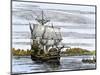 Pilgrim Landing Party from the Mayflower in Plymouth Harbor-null-Mounted Premium Giclee Print