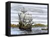 Pilgrim Landing Party from the Mayflower in Plymouth Harbor-null-Framed Stretched Canvas