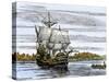 Pilgrim Landing Party from the Mayflower in Plymouth Harbor-null-Stretched Canvas