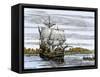 Pilgrim Landing Party from the Mayflower in Plymouth Harbor-null-Framed Stretched Canvas