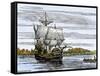 Pilgrim Landing Party from the Mayflower in Plymouth Harbor-null-Framed Stretched Canvas