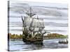 Pilgrim Landing Party from the Mayflower in Plymouth Harbor-null-Stretched Canvas