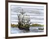 Pilgrim Landing Party from the Mayflower in Plymouth Harbor-null-Framed Giclee Print