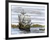 Pilgrim Landing Party from the Mayflower in Plymouth Harbor-null-Framed Giclee Print