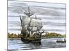 Pilgrim Landing Party from the Mayflower in Plymouth Harbor-null-Mounted Giclee Print