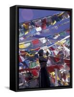 Pilgrim Praying Among Flags, Tibet-Keren Su-Framed Stretched Canvas