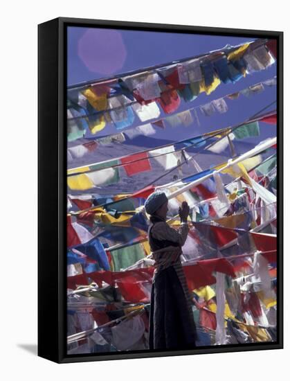 Pilgrim Praying Among Flags, Tibet-Keren Su-Framed Stretched Canvas