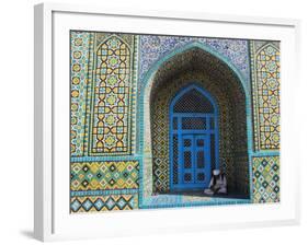 Pilgrim Sits in a Niche at the Shrine of Hazrat Ali, Mazar-I-Sharif, Afghanistan-Jane Sweeney-Framed Photographic Print