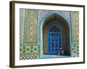 Pilgrim Sits in a Niche at the Shrine of Hazrat Ali, Mazar-I-Sharif, Afghanistan-Jane Sweeney-Framed Photographic Print