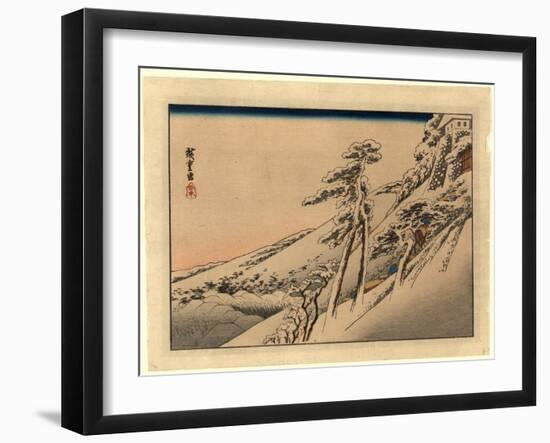 Pilgrims Ascending Snow-Covered Hillside Toward Temple at Summit-Utagawa Hiroshige-Framed Giclee Print